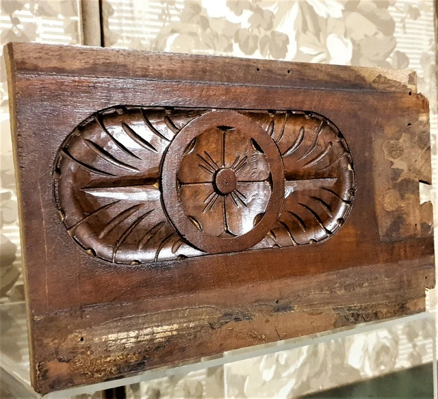 Decorative rosette flower carving panel Antique french architectural salvage 12"
