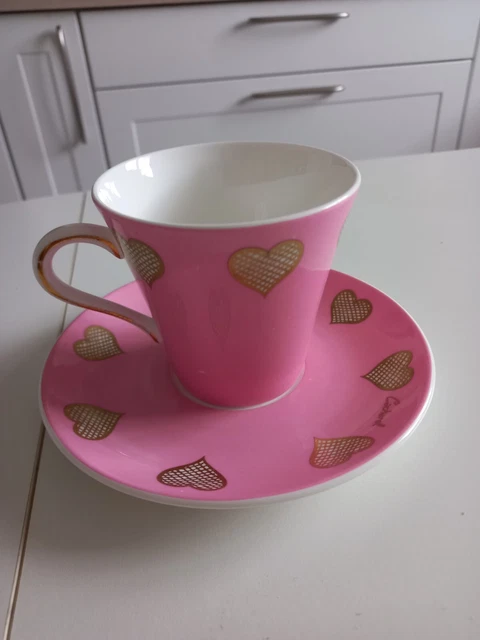 MUG AVEC SA soucoupe Cacharel ensemble chic imprim coeurs fond