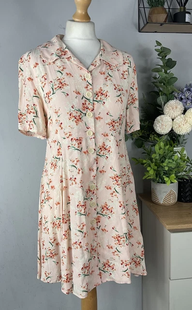 Zara Pastel Pink Floral Peter Pan Sleeve Button Front Cottagecore Prairie Small