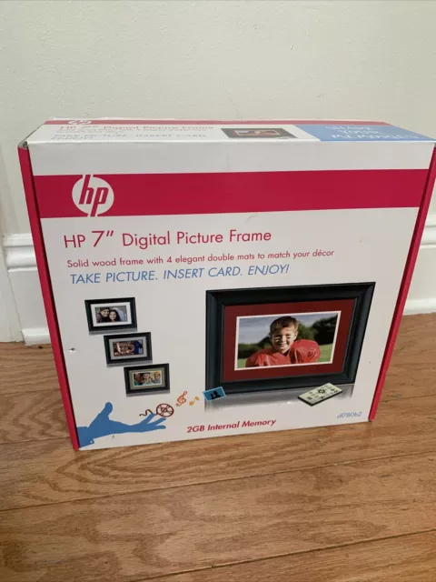 Marco de imagen digital HP 7" madera negra 2 GB de memoria DF780B2 con control remoto nuevo sellado