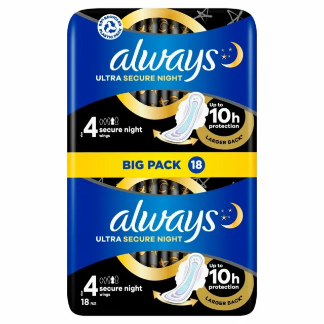 Always Ultra Sanitary Towels Secure Night Size 4 Pack of 18