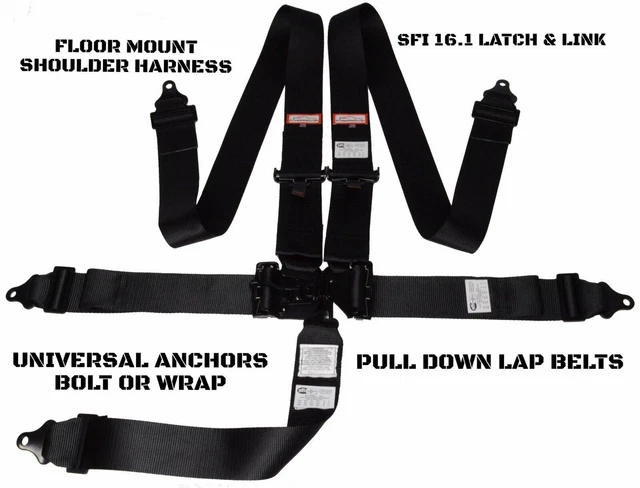 Drift Car Racing Harness Belt Sfi 16.1 Latch & Link Floor Mounted 5 Point Black