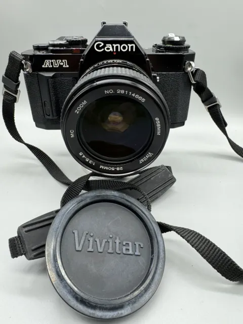 Canon AV-1 - Schwarz - Body - Spiegelreflexkamera 35mm Mit Vivitar 28-50mm Zoom