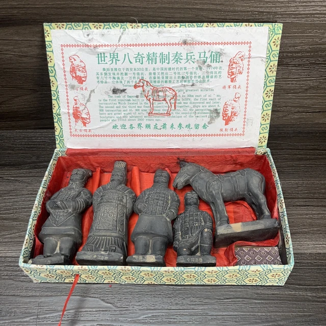 Vintage TERRACOTTA of QIN DYNASTY EMPEROR SHI WARRIOR ARMY STATUES in BOX