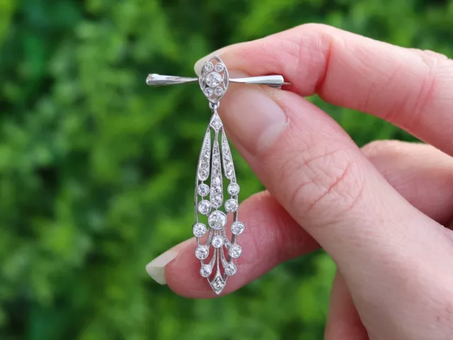 Antique 1.38Ct Diamond Platinum and 15k White Gold Drop Brooch Circa 1925 2