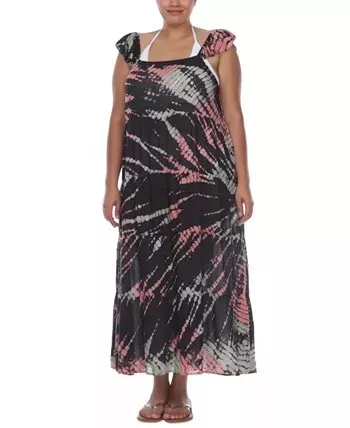 Raviya BLACK Plus Size Tie-Dye Off-the-Shoulder Maxi Dress Cover-up, US 3X 2