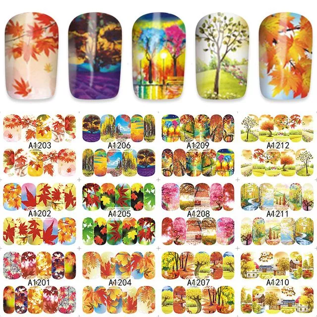 Nail Art Water Decals Stickers Autumn Leaves Leaf Winter Fall Gel Polish 2