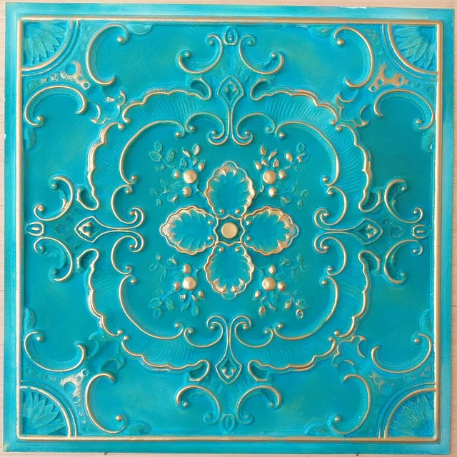 Ceiling tile Faux tin cyan gold decor night club wall panel PL19 10pcs/lot