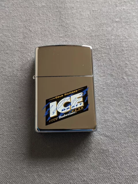 Vintage 1995 Budweiser Ice Draft Beer High Polish Zippo Lighter Unused Rare