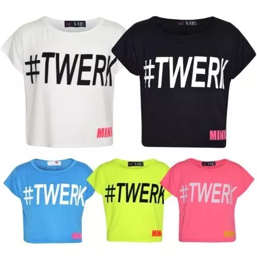 Top Bambina # Twerk Stampa Elegante Moda Trendy T Shirt Corto 7-13 Anni