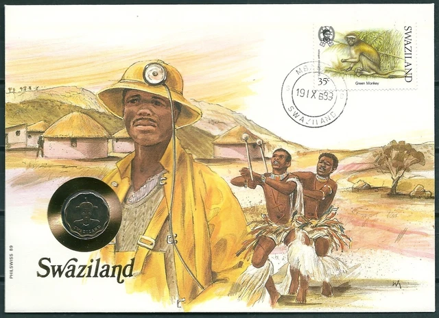 Swaziland Coin Fdc Cover 1989 5 Cents Coin 1986 Unc -Cag 281219