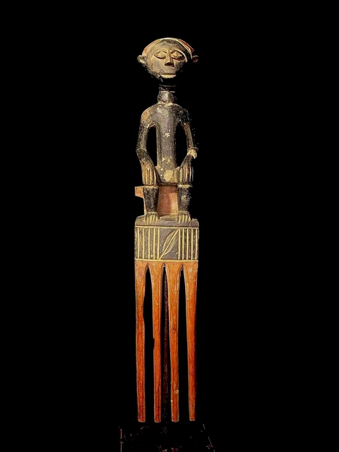 African Tribal Face Mask Wood Hand Carved Wall Hanging the Comb (Duafe)-5716