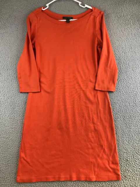 Lauren Ralph Lauren Dress Women's Medium Orange 3/4 Sleeve Round Neck Cotton