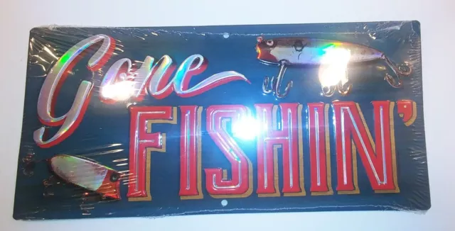 10 1/2'' X 5 Inch Gone Fishing Metal, Tin Sign, Brand New, Sealed.