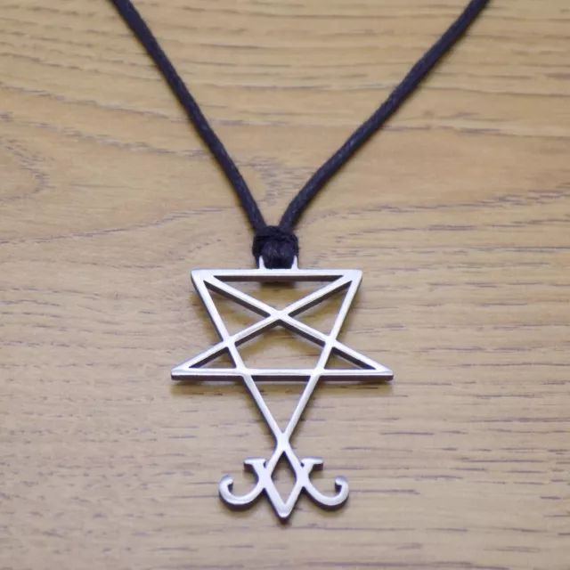 Stainless Steel Sigil of Lucifer Pendant BlackCord Necklace Seal of Satan Gothic