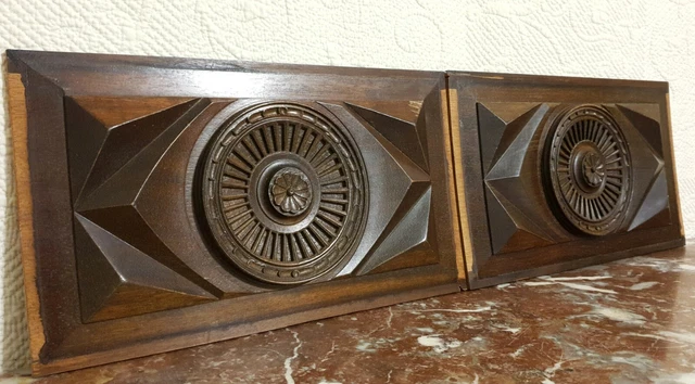 2 Diamond shape rosette wood carving panel Antique french architectural salvage