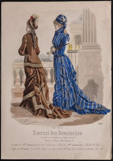 1877 - Gravure de mode du Journal des demoiselles - Deux femmes - Couleurs 4094