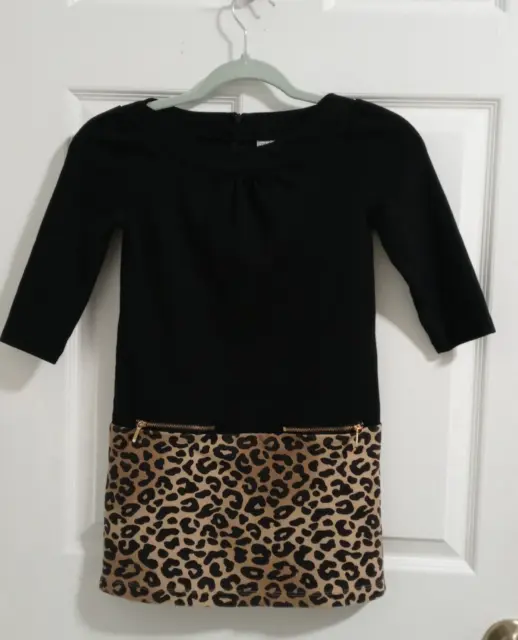 Gymboree Black Tunic Dress with Zipper + Leopard Print Design  Size 7