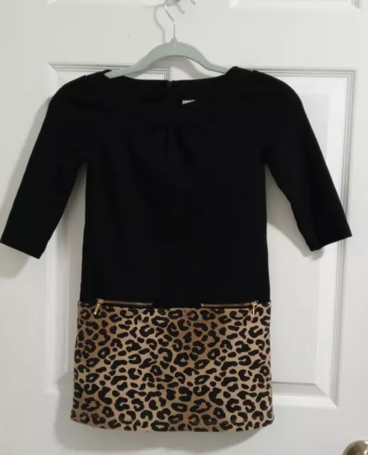 Gymboree Black Tunic Dress with Zipper + Leopard Print Design  Size 7