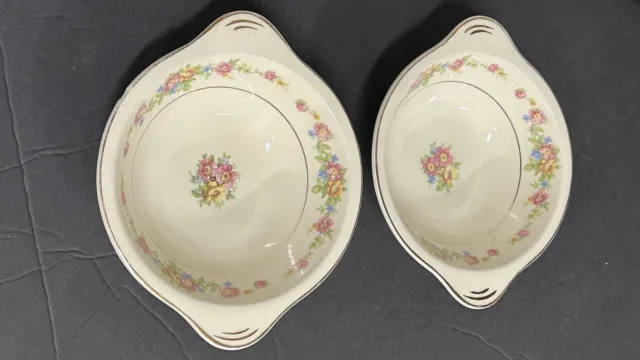 Vintage Floral Steubenville 6 3/4  Lugged Cereal Bowls 2 Pieces