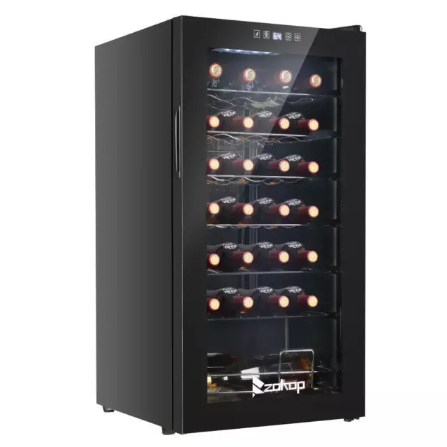 Zokop 28 Bottles Wine Fridge Bar Wine Cooler Cabinet Beverage Refrigerator Black