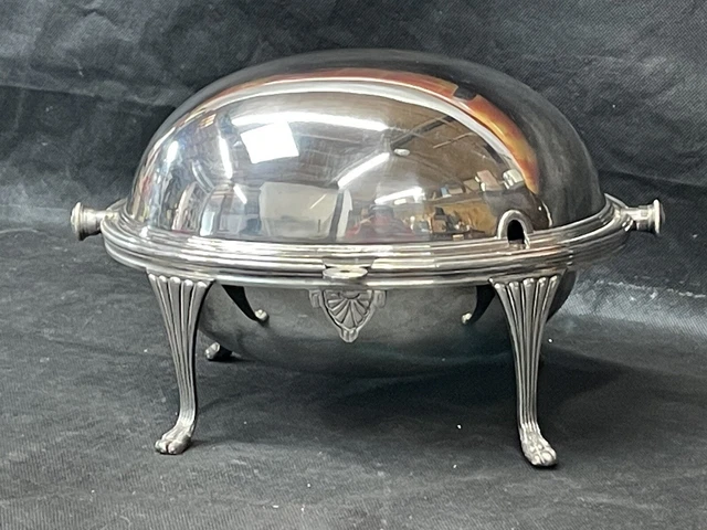 Antico server scaldacibo muffin altalena placcato argento C1880. W Hutton