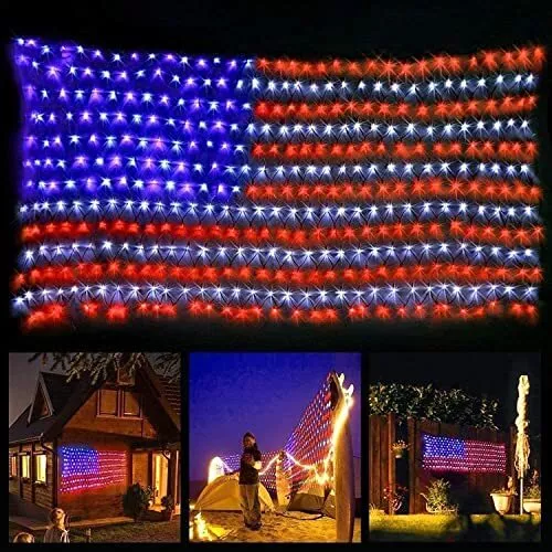 American Flag Lights 420 LED súper brillantes, enchufe de 6,54 pies x 3,28 pies