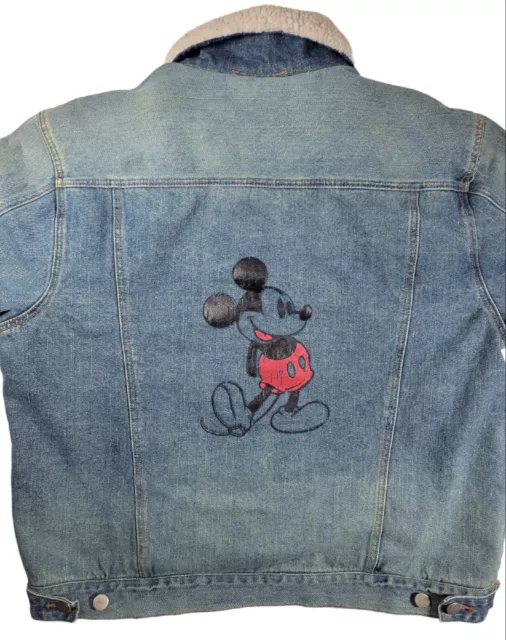 Original Disneyland Resorts Mickey Mouse Size L Shearling Lined Jean Jacket