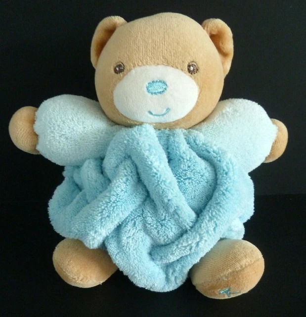 S99. DOUDOU PELUCHE BOULE KALOO OURS PLUME BLEU BEIGE BLANC 19cm 2012 ET. NEUF *