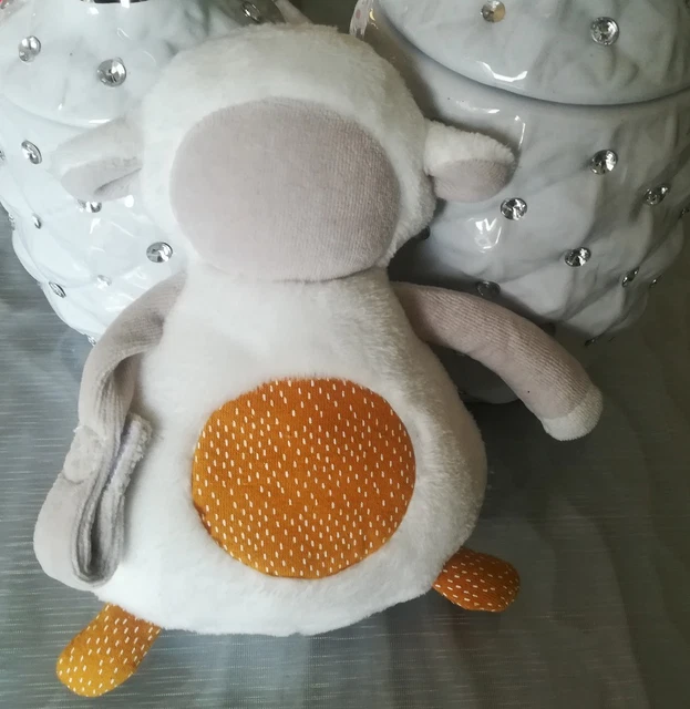 Doudou Tape A L'oeil Tao Peluche Mouton Blanc Gris Jaune Attache Tétine Neuf