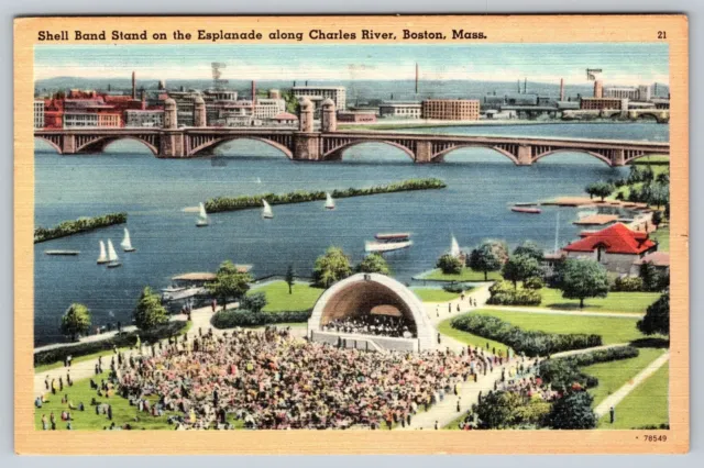 Shell Band Stand on Esplanade along Charles River, Boston, MA Linen Postcard