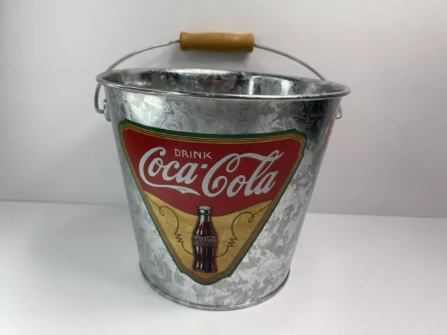 2003 Vintage Coca Cola Coke Galvanized Collectible Metal Tin Ice Bucket w/ Liner