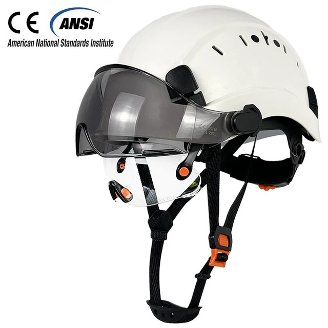 Safety Helmet With Visor Built In Goggles For Engineer ABS Hard ANSI Cap Head