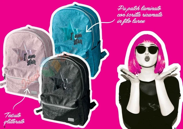 ZAINO TEEN TINTA Unita Glamour Glitter 30x40cm Nero Blu Rosa scuola tempo libero EUR 45 89 PicClick IT
