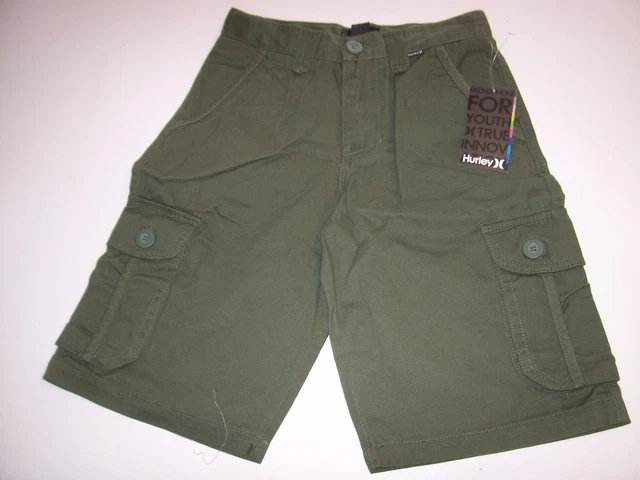 NEW Hurley boys youth sz 5 solid olive green khaki chino cargo shorts