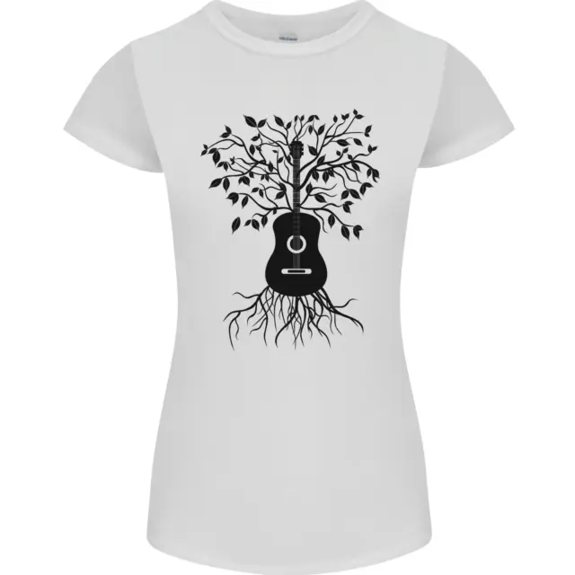 T-shirt chitarra acustica albero radici chitarrista musica donna petite cut