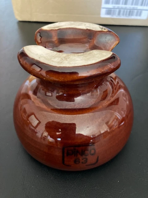 Vintage Pinco 63 Ceramic Electrical Telephone Saddle Insulator Brown Glazed