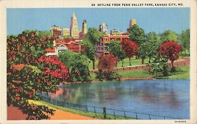 Postcard Skyline from Penn Valley Park Kansas City Missouri