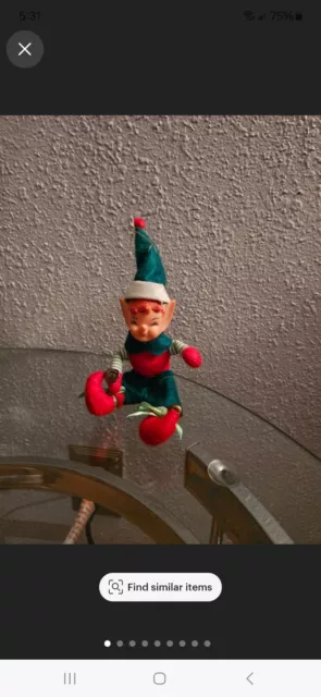 Rubber Face Adjustable Pixie Elf Christmas Ornament Vintage Kitschy HTF
