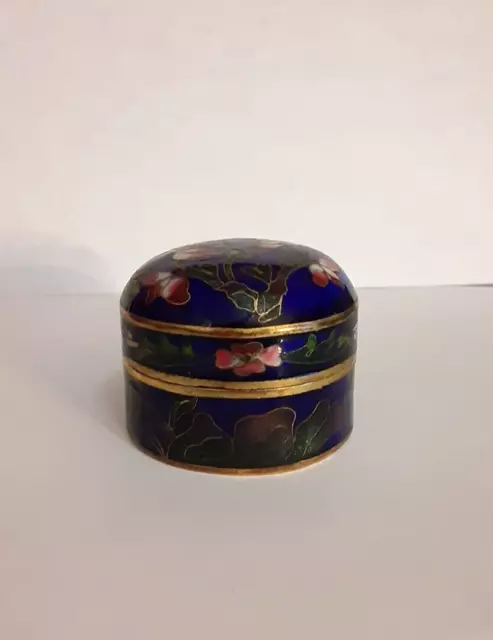 Chinese Cobalt Blue Gilted Cloisonne Opium Snuff Pill Trinket Box