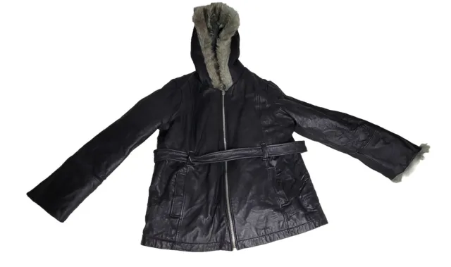Vtg Wilsons Leather Jacket Womens 2XL Black Retro Coat Faux Fur Mob Wife Snow