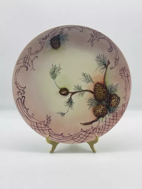 Vintage Hand Painted Pine Cones Pink Decorative Plate 9 1/2”