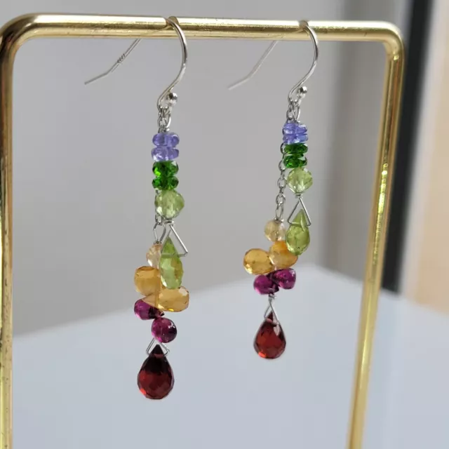 boucles d'oreilles argent pierre précieuse grenat péridot citrine tanzanite