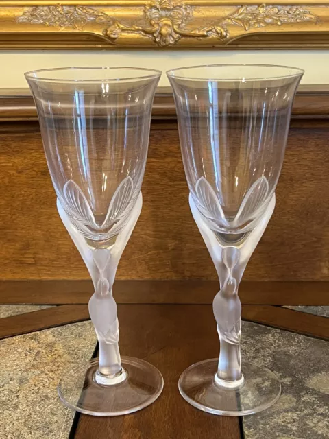Two (2) Vintage Igor Carl Faberge Kissing Doves Wine Glass Water Goblets France