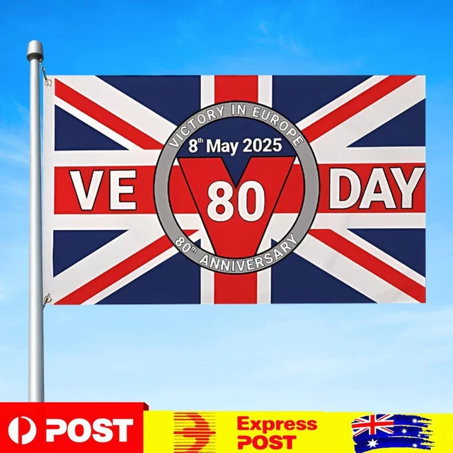 2025 VE DAY 80th Anniversary 150x90cm Flag Decorations Memorabilia ...
