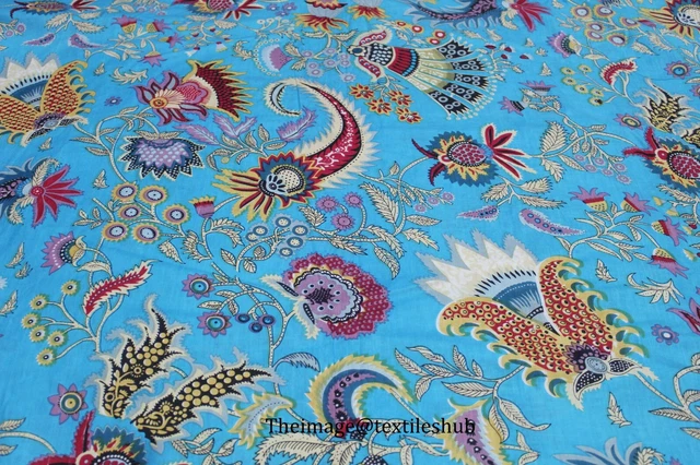 Neuf Coton Floral Main Bloc Imprimé Couture Indien Tissu Matière Artisanat 4.6m