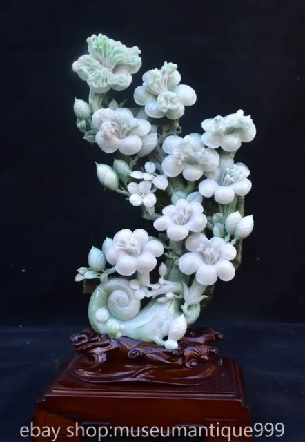 13.6" Chinese Natural Dushan Jade Carving Flower butterfly Statue Sculpture