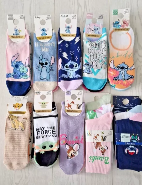 Primark Ladies Socks Disney Lilo Stitch Star Wars Yoda Trainer Shoe Liner 4-8