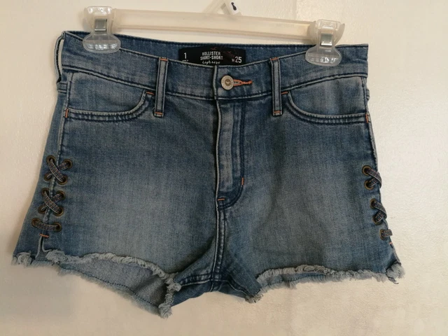 WOMENS JUNIORS HOLLISTER Short Short High Rise Blue Denim Jean