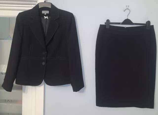 Marks & Spencer M&S Skirt Suit. Size 14/16. Black Pencil Midi Skirt & Blazer VGC